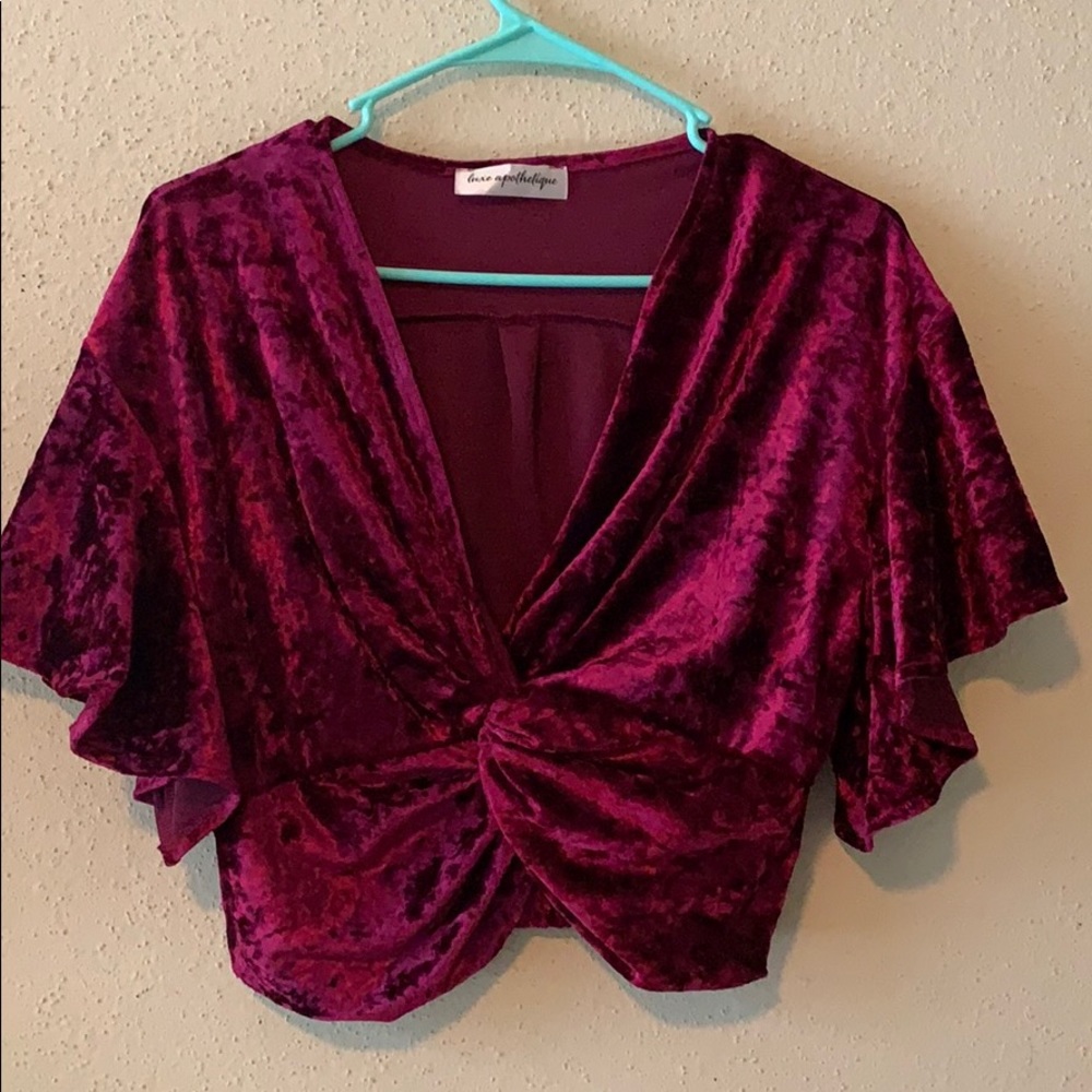 Luxe Apotherique Velvet flutter sleeve croptop